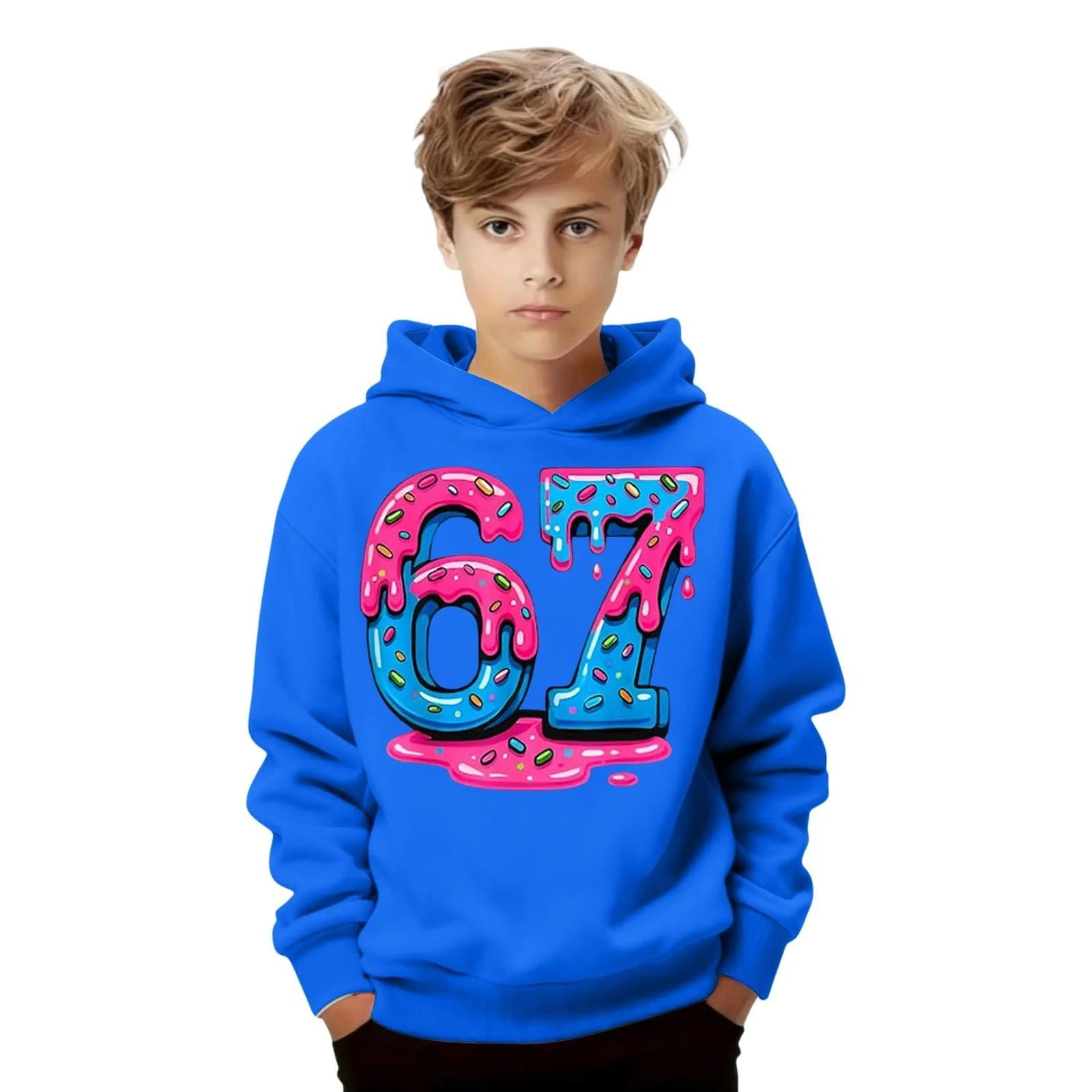 Худи с мемом 67 Six Seven для мальчиков, толстовка с длинными рукавами и капюшоном, удобные свитшоты с узором 67, новинка, уличная одежда, модный джемпер для девочек и мальчиков, фото №4