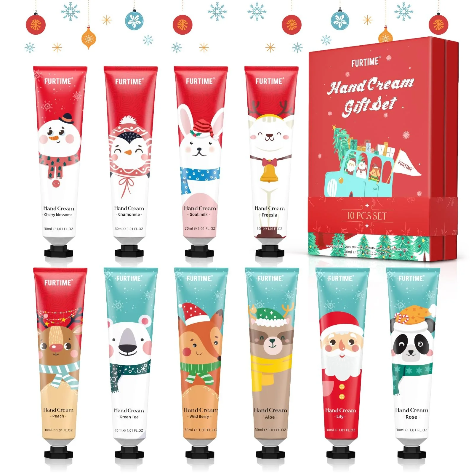 Крем для рук FURTIME Mini Set, 10 шт. Міні-крем для рук різдвяний набір для дуже сухої шкіри, фото №1