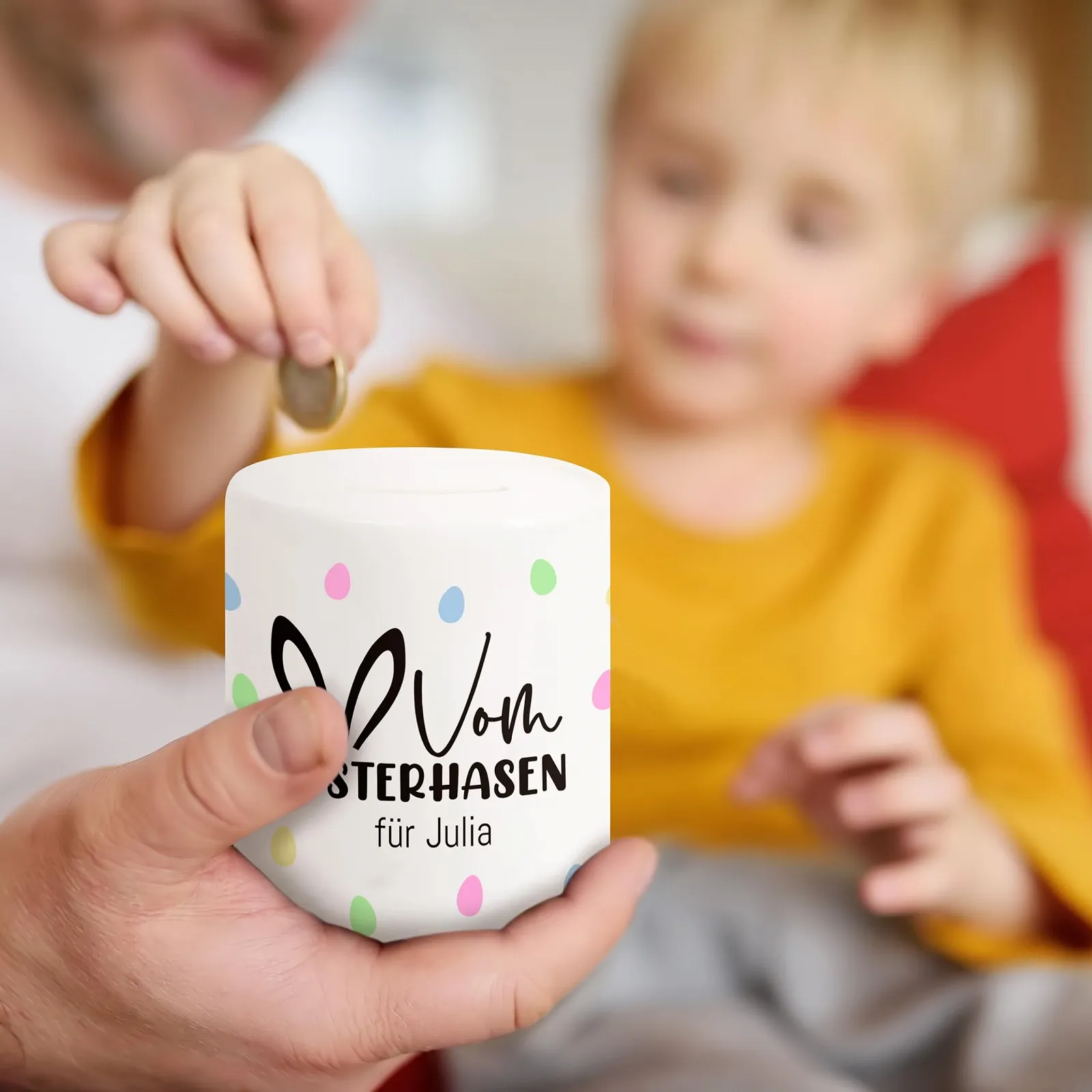 Скарбничка персоніфікована "Від Великоднього зайчика" керамічна для хлопчиків та дівчаток, фото №3