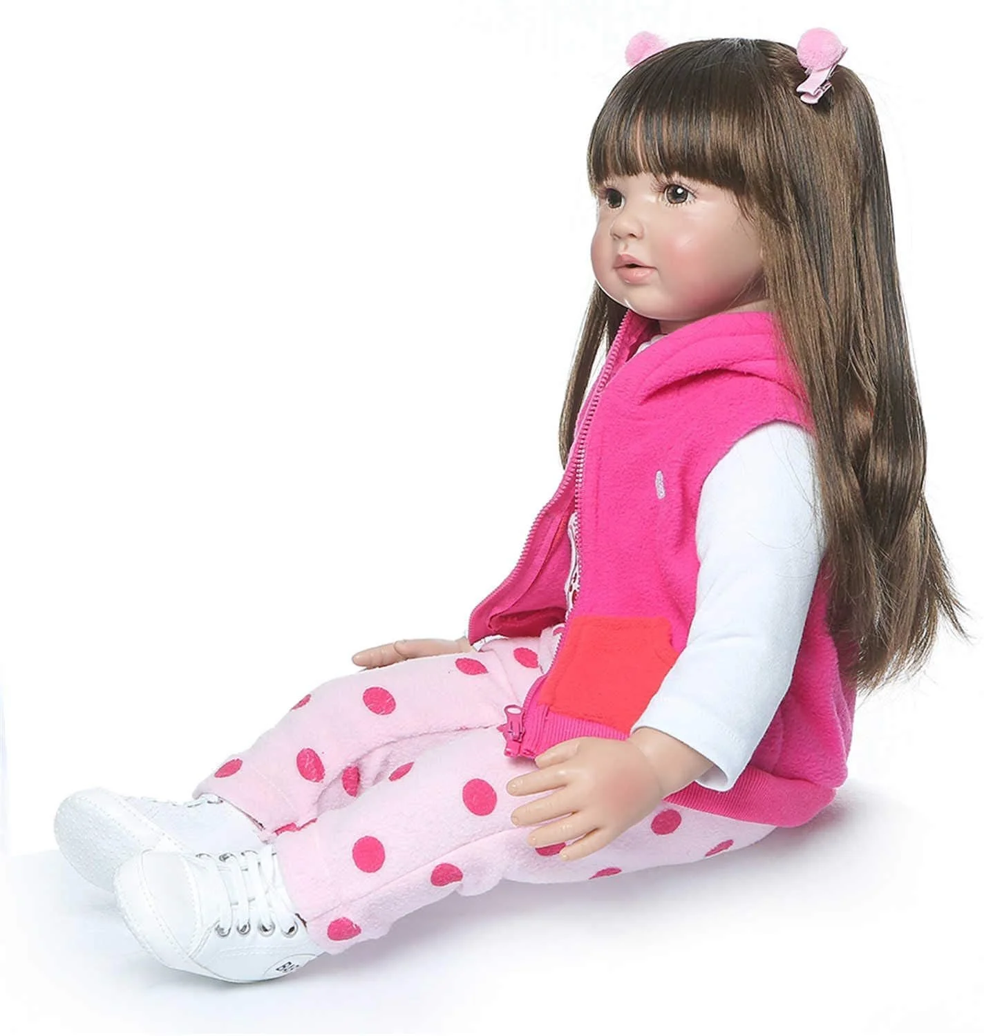 Кукла ZIYIUI 60 см Reborn Soft Vinyl Silicone Long Hair Newborn, фото №4