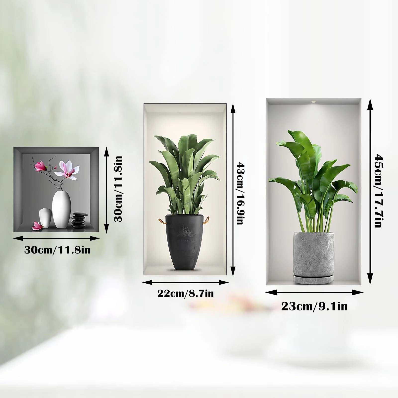 Наклейки на стіну Joyan 3D Рослини Зелені та червоні квіти Глянцеві Самоклейні ПВХ, фото №3