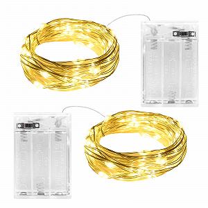 Гирлянда Cshare 2 шт., 2 м, 20 LED, теплый белый, медная проволока, IP65 водонепроницаемая - Фото 1