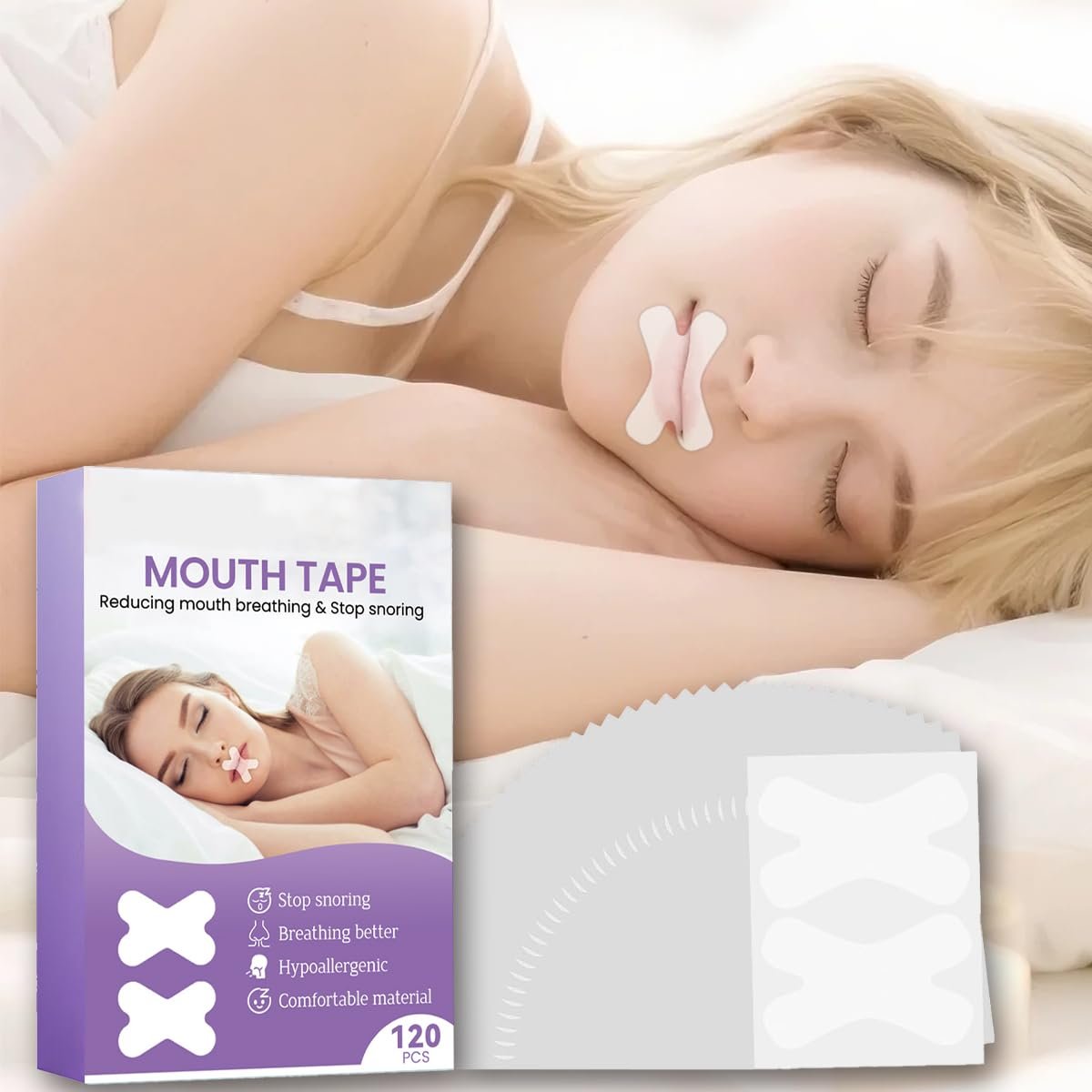 Смужки для рота (120 шт. в упаковці) від хропіння (Х-тип)., фото №1 Смужки для рота (120 шт. в упаковці) від хропіння (Х-тип)., фото №1