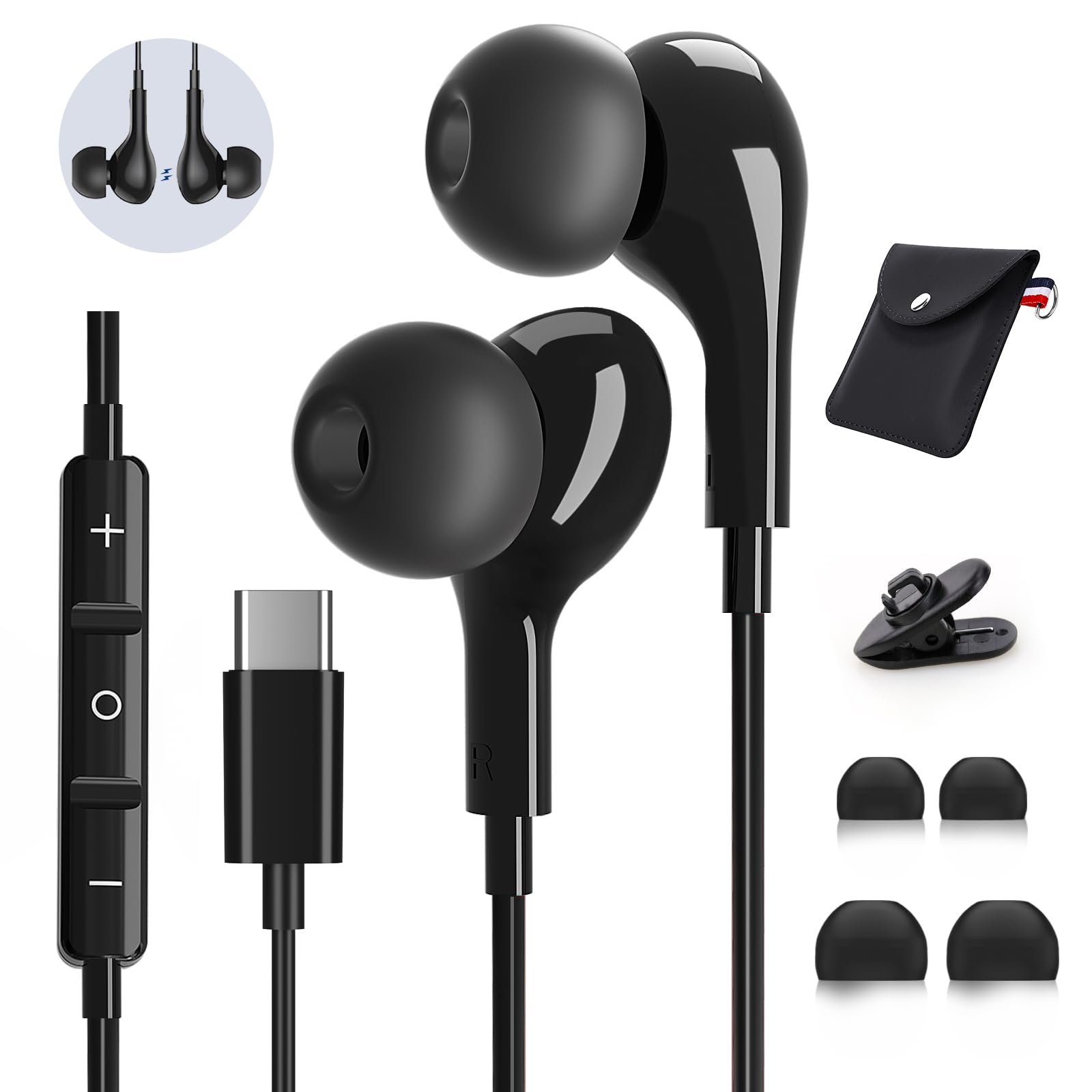 Навушники Вставні AILZPXX USB C з Мікрофоном Чорний, фото №1
