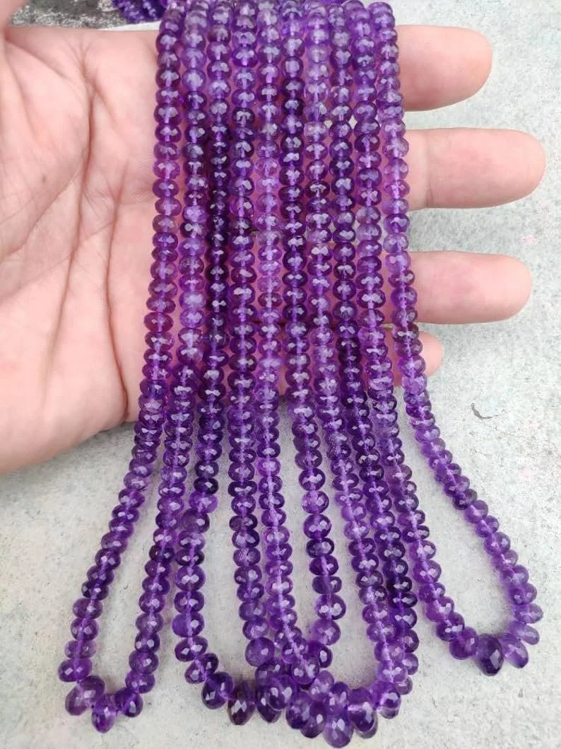 Бусины из натурального аметиста, ограненные рондели 5-7,5 мм, нить длиной 40 см бусин для ожерелья, браслета, фото №4