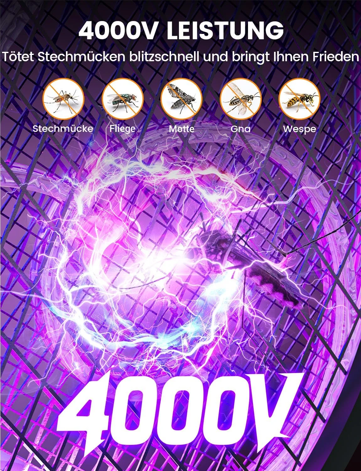 Електрична Мухобійка WOCVRYY 3-в-1 4000 V 1800 mAh Type C LED Складана, фото №3