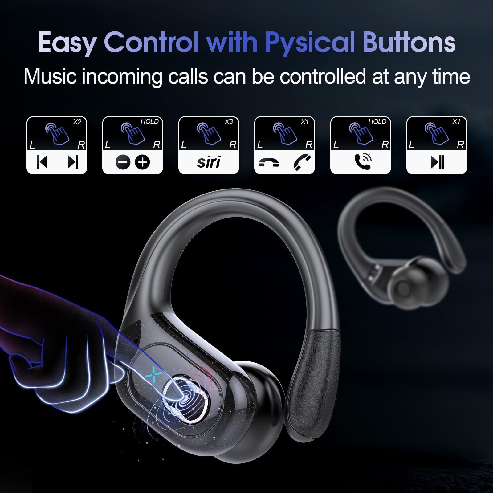 Наушники Aptkdoe Bluetooth 5.3 75 Часов Black, фото №7