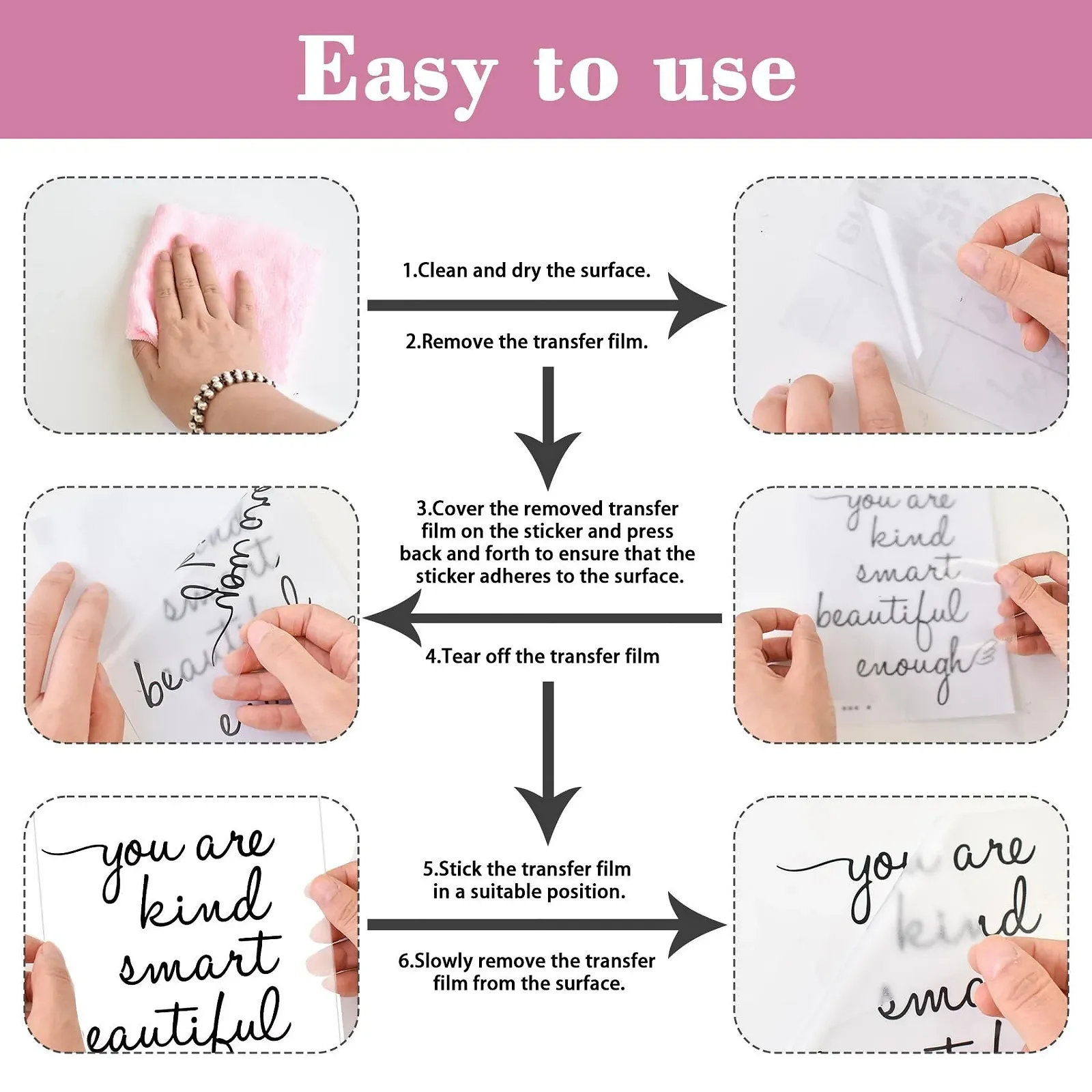 Наклейка на дзеркало You are Kind Smart Beautiful Enough Вінілова Рожевий, фото №7 Наклейка на дзеркало You are Kind Smart Beautiful Enough Вінілова Рожевий, фото №7