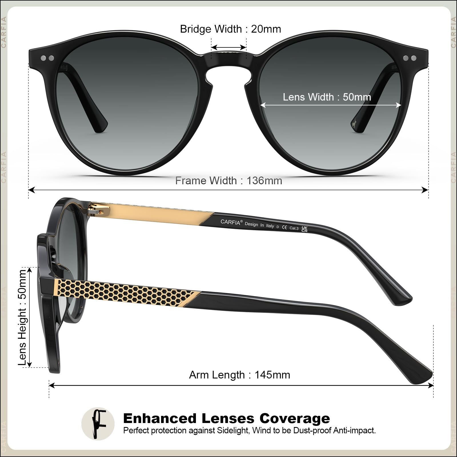 Вінтажні сонцезахисні окуляри Круглі CARFIA для жінок, з поляризацією та 100% захистом від ультрафіолету, фото №5