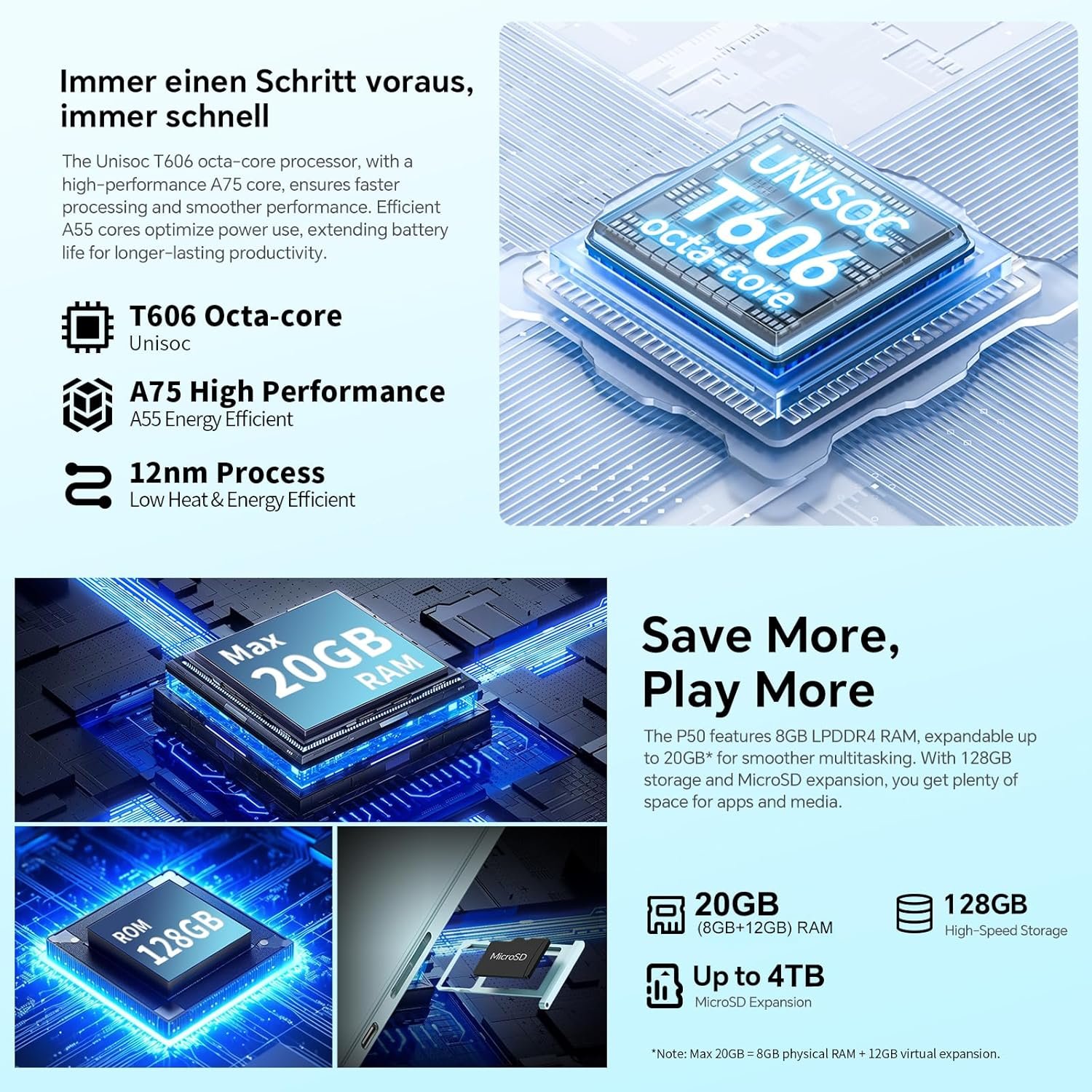 Планшет 11" TECLAST P50 6/128Gb 8 ядер Android 15 7000 mAh Блакитний , фото №6