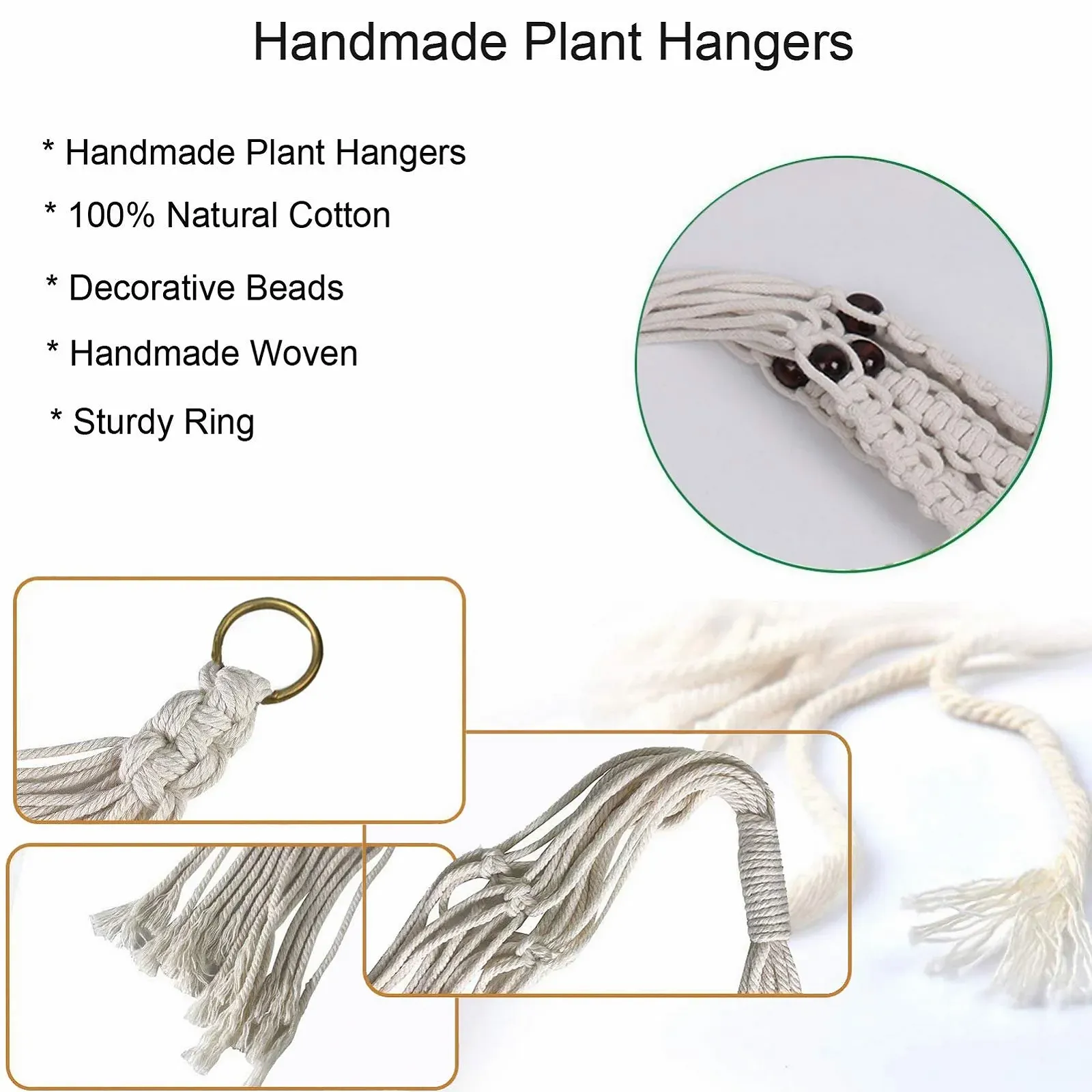 Підвісне кашпо макраме з бавовняної мотузки на 4 ніжки, фото №5