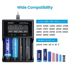 Зарядний пристрій для акумуляторів 18650 XTAR VC4 Plus, для Li-ion 3.6V 3.7V 18650 18700 26650 32650 Ni-MH NI-CD AAA, максимум 3A synthetic.ua - Фото 1
