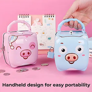 Скарбничка дитяча металева у формі свинки із замком synthetic.ua - Фото 1