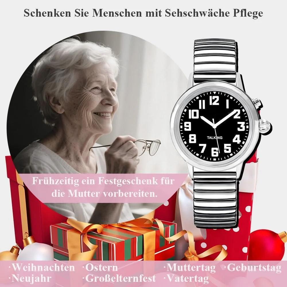 Говорящие часы Maujoy для женщин для слепых пожилых людей с нарушениями зрения, громкий и чистый голос, говорит на немецком языке, фото №4 Говорящие часы Maujoy для женщин для слепых пожилых людей с нарушениями зрения, громкий и чистый голос, говорит на немецком языке, фото №4