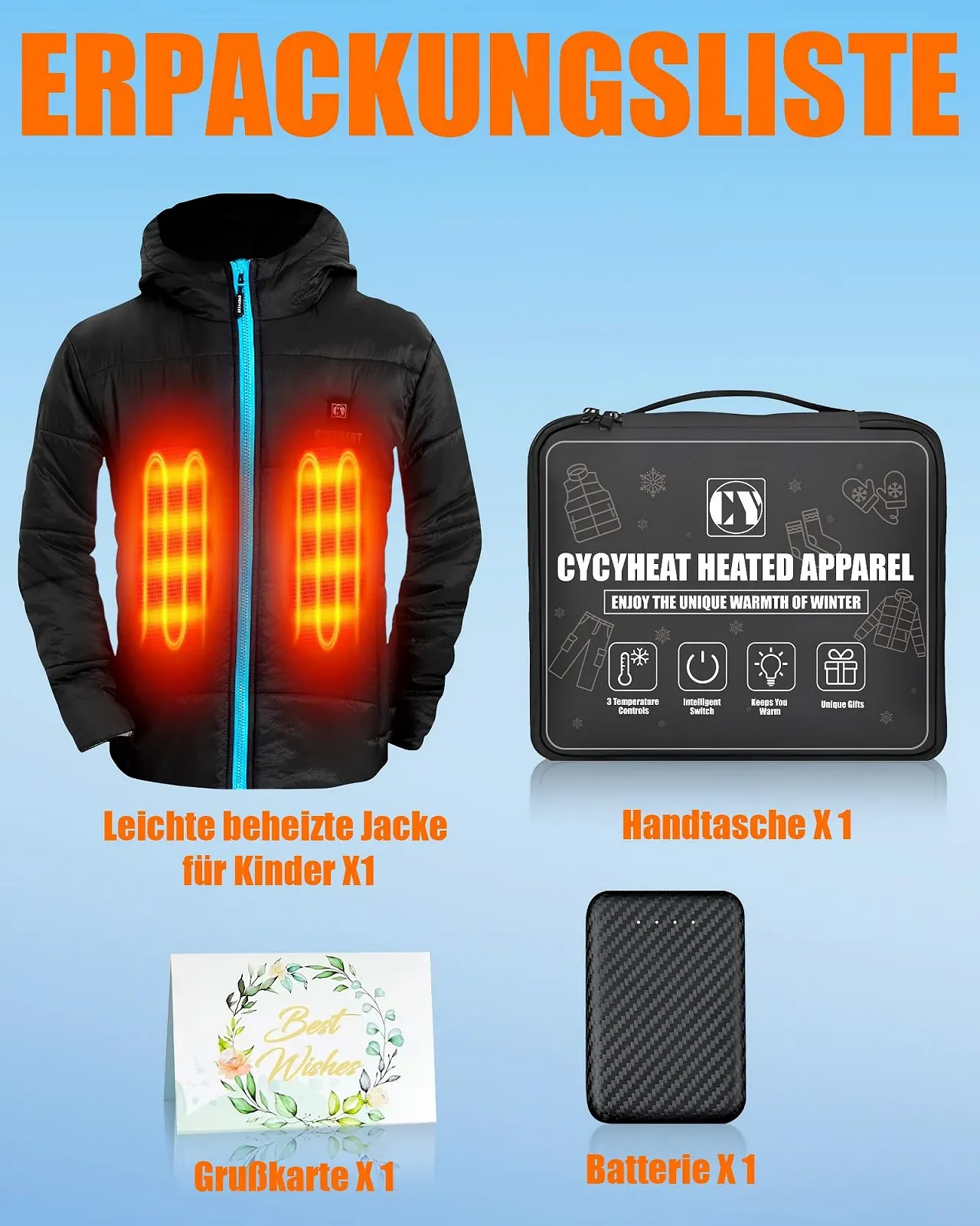 Дитяча куртка з підігрівом CYCYHEAT з Power Bank 10000 mAh 7.4 V для хлопчиків, зимова з капюшоном та підігрівом, фото №7 Дитяча куртка з підігрівом CYCYHEAT з Power Bank 10000 mAh 7.4 V для хлопчиків, зимова з капюшоном та підігрівом, фото №7