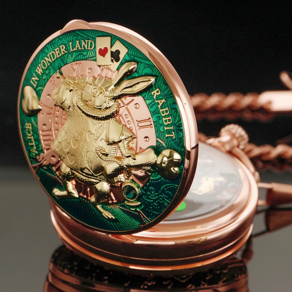 Музичний кишеньковий годинник з ланцюжкомTiong Alice in Wonderland з ручним заводом, фото №4