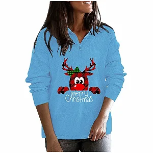 Женская Толстовка с длинным рукавом Пуловер Осенняя Распродажа Дня Сегодня Топ Удобный С принтом Свободный Длинный рукав V-образный вырез Толстовка - Фото 1