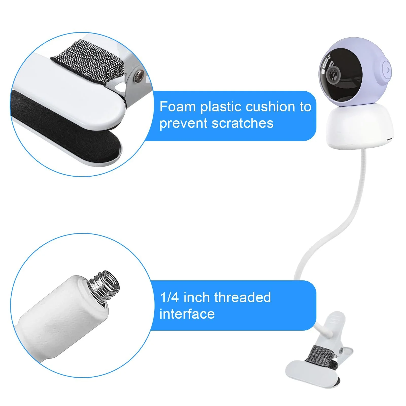 Тримач для відеоняні ieGeek Baby 1T/Baby 4/7S 80 см Гнучкий кронштейн Металевий затискач 1/4", фото №5
