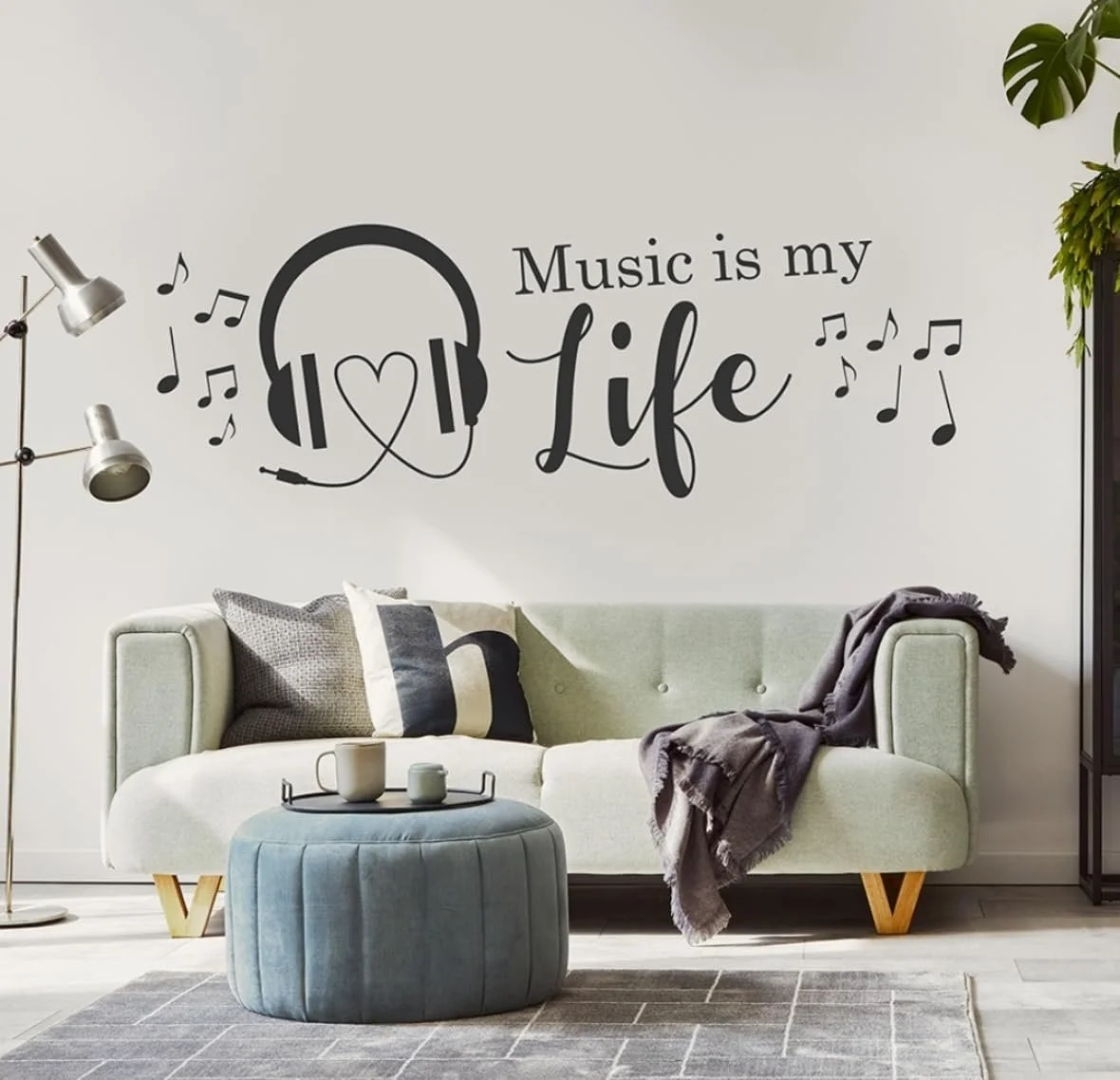Наклейка на стіну tjapalo a32 "Music is My Life" 120 x 37 см White, фото №1