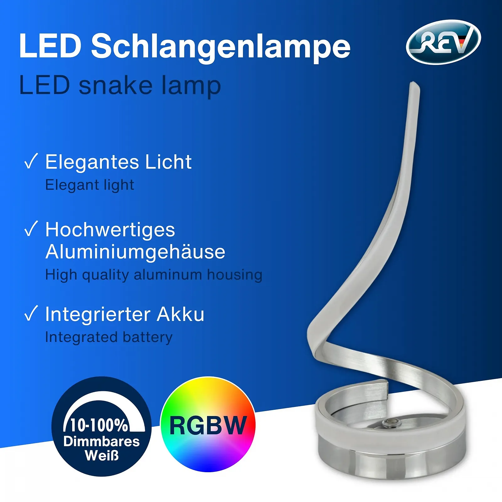 Настільна лампа REV SNAKE Акумуляторна Бездротова RGB Сенсорна Диммована Срібляста, фото №2