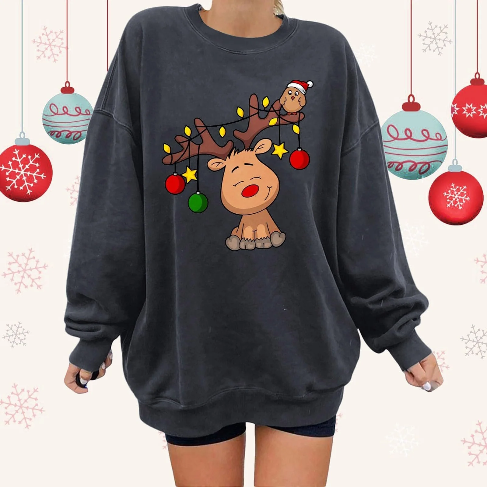 Жіночий светр PMUAFG Зимовий різдвяний пуловер з принтом милого оленя, фото №2 Жіночий светр PMUAFG Зимовий різдвяний пуловер з принтом милого оленя, фото №2