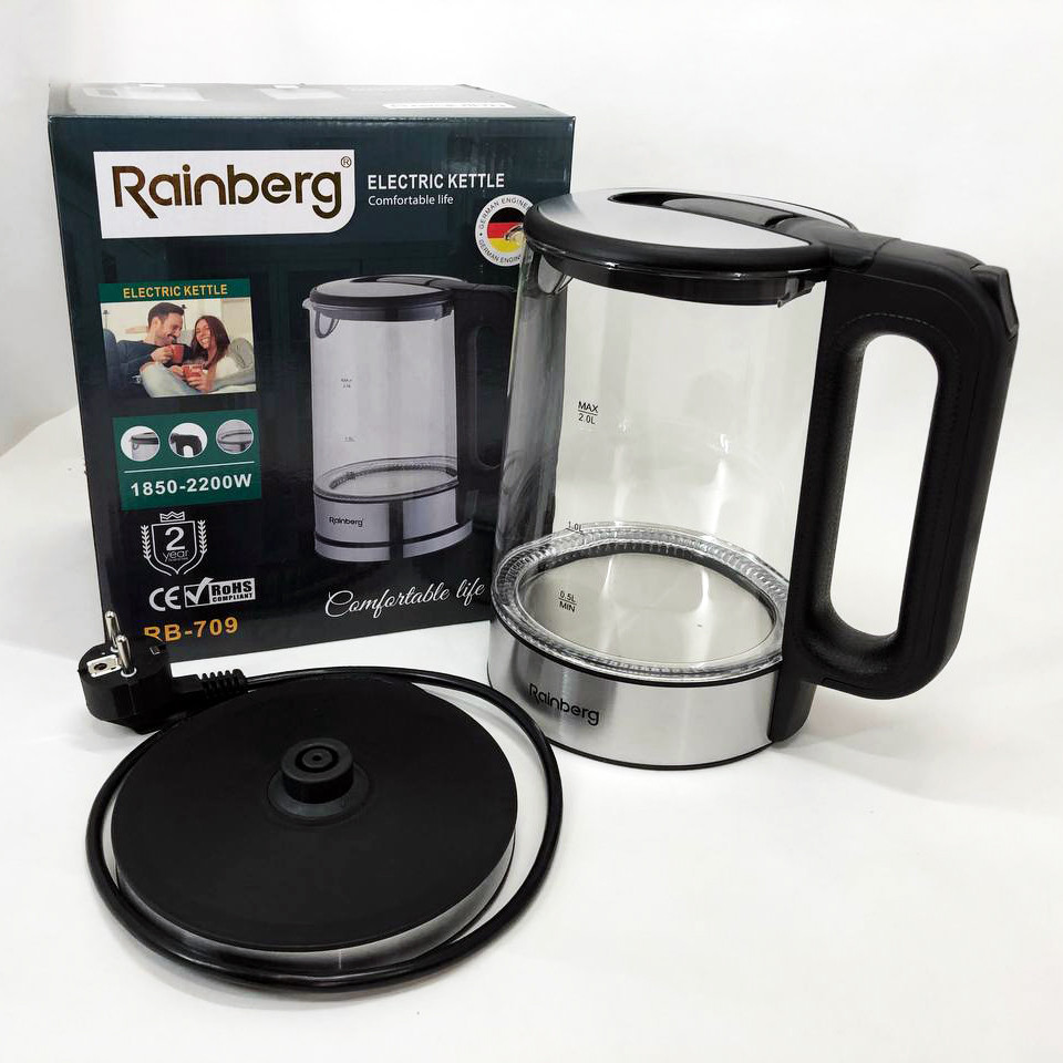 Дисковий електричний чайник Rainberg RB-709 скляний з підсветкою, фото №6 Дисковий електричний чайник Rainberg RB-709 скляний з підсветкою, фото №6