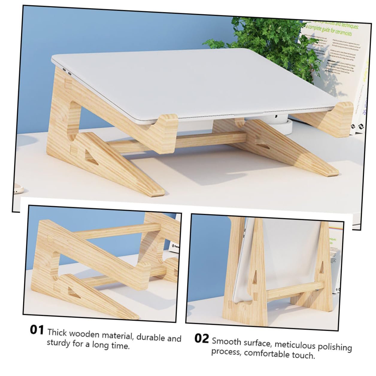 Подставка для ноутбука Деревянная Эргономичная Настольная Приподнятая Гладкая Нескользящая Прочная для комфортной работы, фото №8