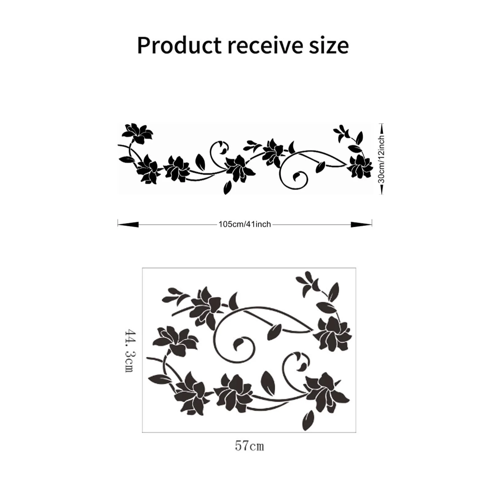 Набор наклеек на стену Цветочные узоры 2 шт. 105 x 30 см Черный, фото №2