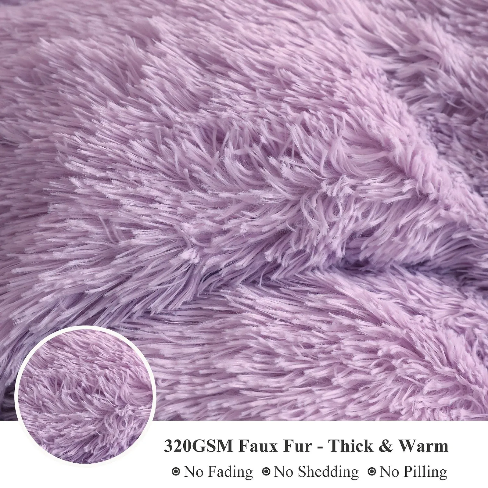 Плед XeGe Пушистый Роскошный для дивана - Теплый Зимний Плед для дивана, Высококачественный Плед из искусственного меха, Плюшевый Косматый Плед, 127 x 152 см, Меховой Плед для дивана, Лавандовый, фото №5