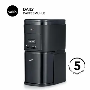 Кавомолка Wilfa DAILY Електрична, дискова, з нержавіючої сталі, 260 г, від дрібного до грубого помелу, регулювання кількості порошку на 2-12 чашок, захист від перегріву, чорна synthetic.ua - Фото 1