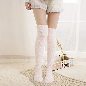 Женские сетчатые флисовые носки с вышивкой, теплые домашние носки до колена, пасхальные носки выше колена, поддерживающие чулки, женские термоноски, чулки, носки для верховой езды без резинки synthetic.ua - Фото 1