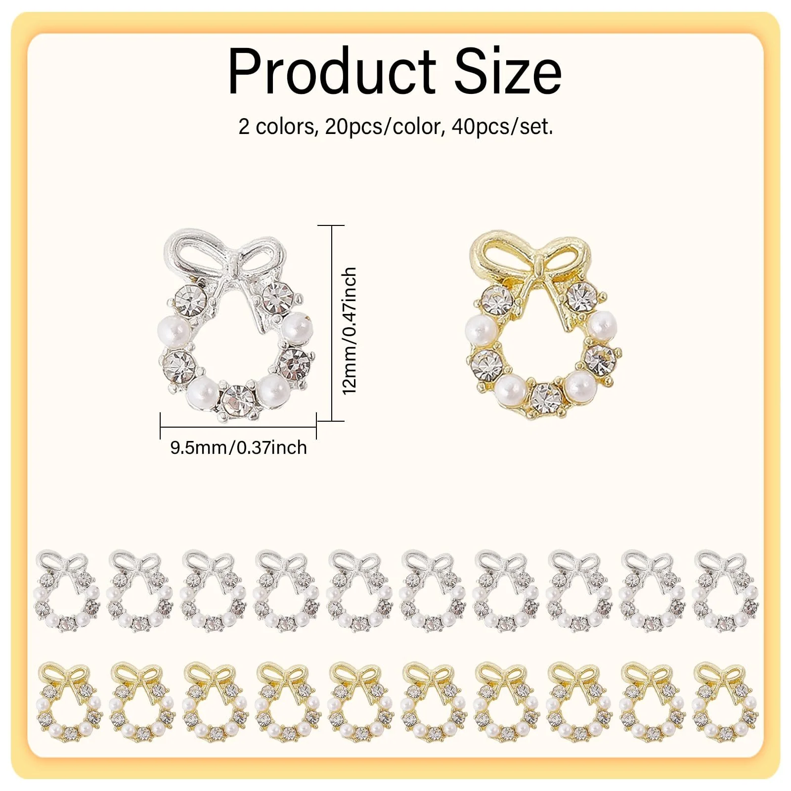 Украшения для ногтей Венок CHGCRAFT Рождественский 3D 9.5 мм x 12 мм, 40 шт, 2 цвета, фото №2