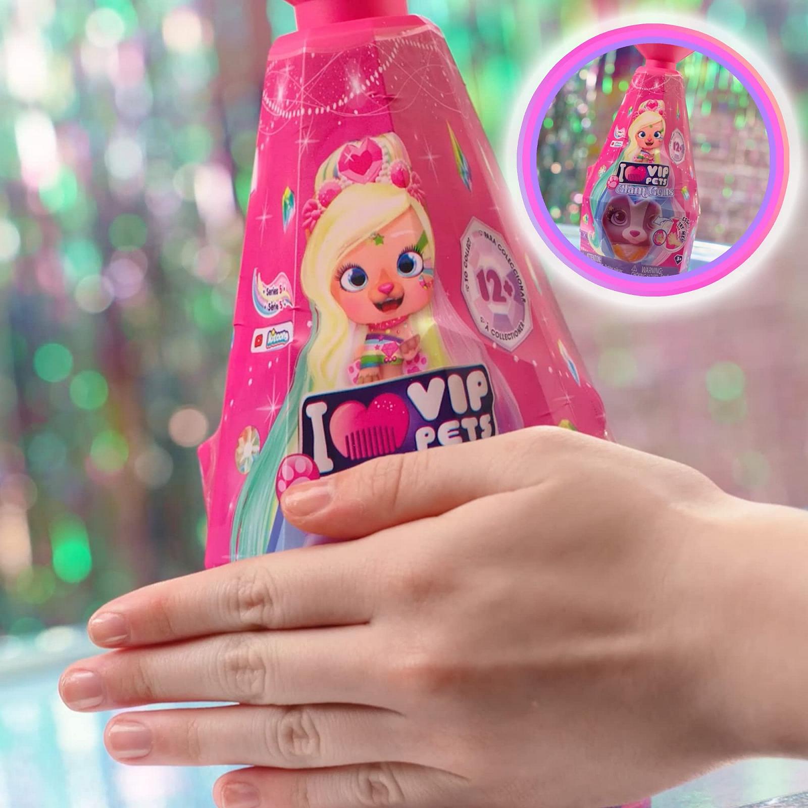 Фігурка VIP PETS Glam Gems S5 Сюрпризний цуцик в блискучому гламурному образі з 30 см довгим волоссям для розчісування та аксесуарами з дорогоцінного каміння для ідеального блискучого стилю - Подарунок для хлопчиків 3+, фото №3