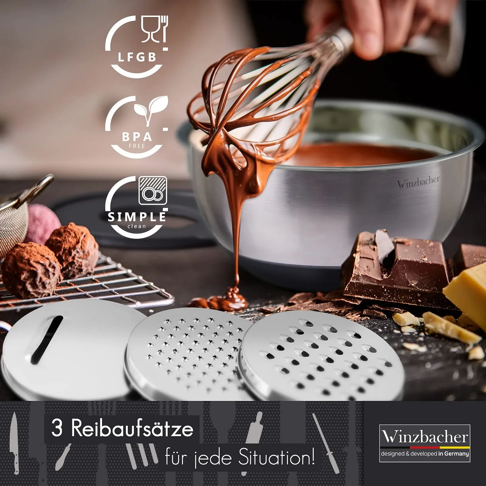 Набор мисок Winzbacher с крышками 5 шт 1л, 1,5л, 2,5л, 3,5л, 4,5л нержавеющая сталь, фото №4 Набор мисок Winzbacher с крышками 5 шт 1л, 1,5л, 2,5л, 3,5л, 4,5л нержавеющая сталь, фото №4