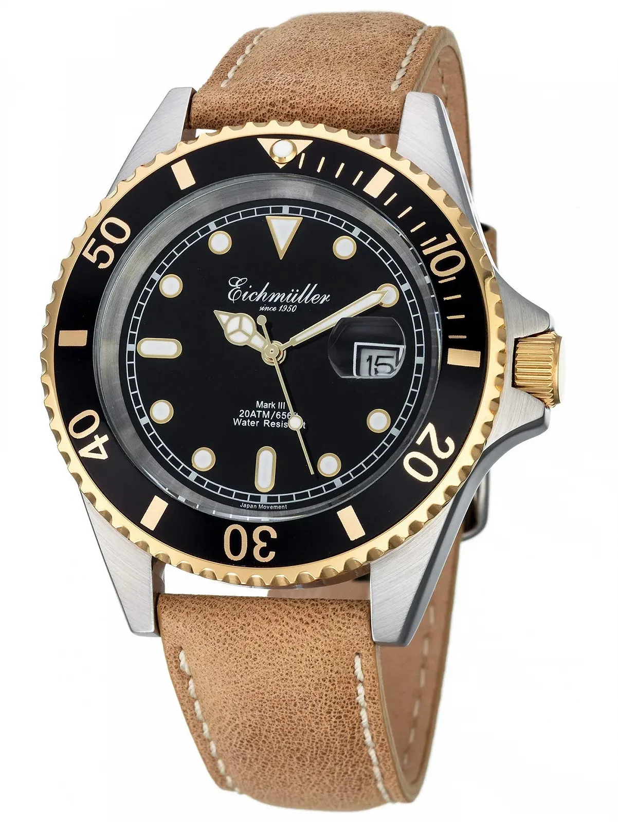 Годинник Eichmüller Diver Чоловічий Шкіряний з Лупою, Відображенням Дати та Обертовим Безелем 20ATM, фото №1 Годинник Eichmüller Diver Чоловічий Шкіряний з Лупою, Відображенням Дати та Обертовим Безелем 20ATM, фото №1