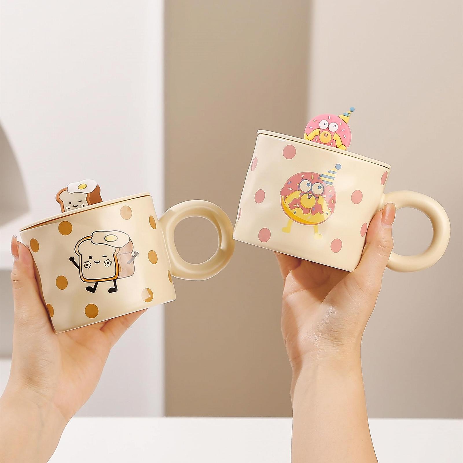 Керамическая кружка с крышкой Kaffeetasse, мультяшный десерт для молочного чая и завтрака, фото №5