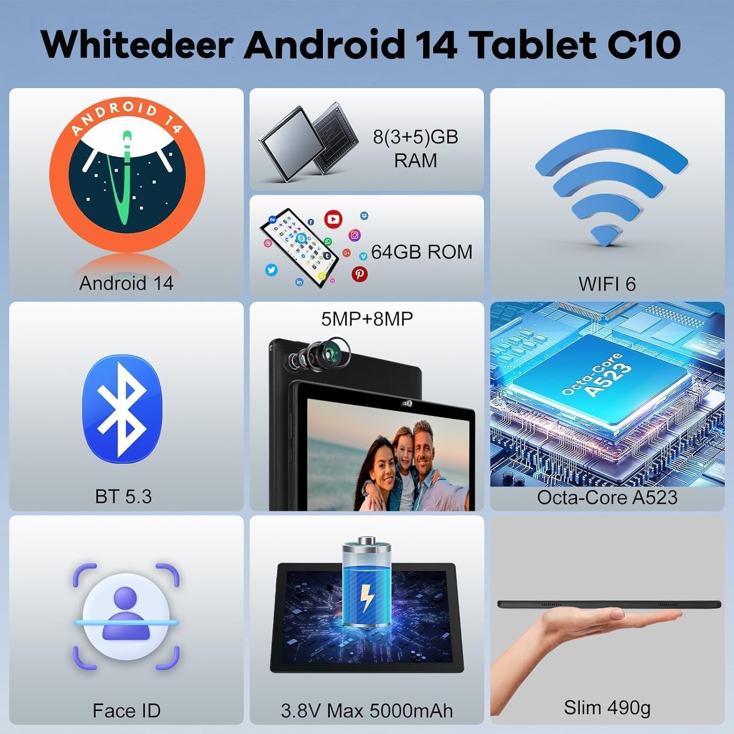 Планшет 10.1" Full HD Whitedeer KT1016 3+5/64 ГБ 5G 8 ядер Android 14 5000 mAh Черный, фото №2 Планшет 10.1" Full HD Whitedeer KT1016 3+5/64 ГБ 5G 8 ядер Android 14 5000 mAh Черный, фото №2
