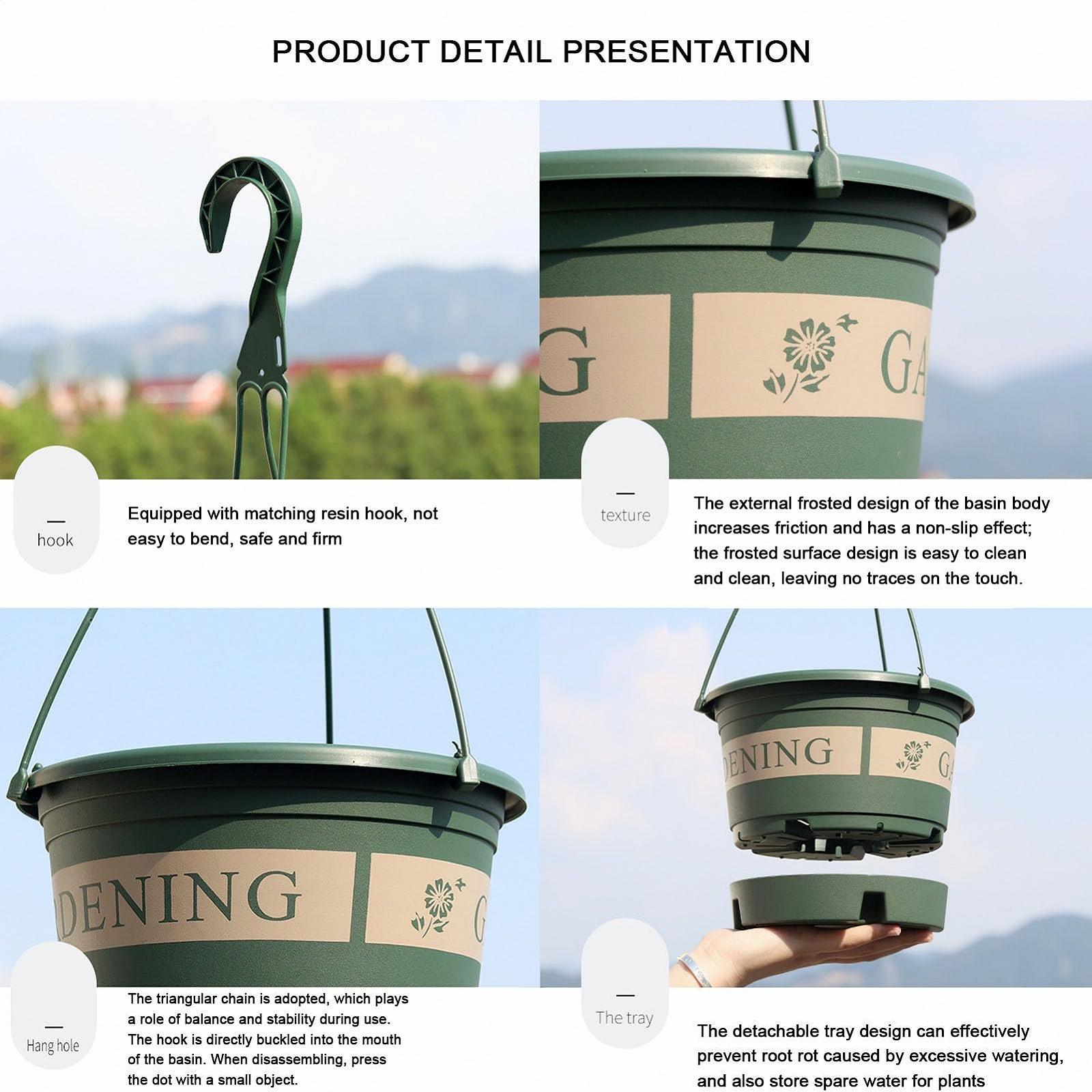 Подвесные цветочные горшки для балкона и сада пластиковые с крючками 1,7 л, фото №4