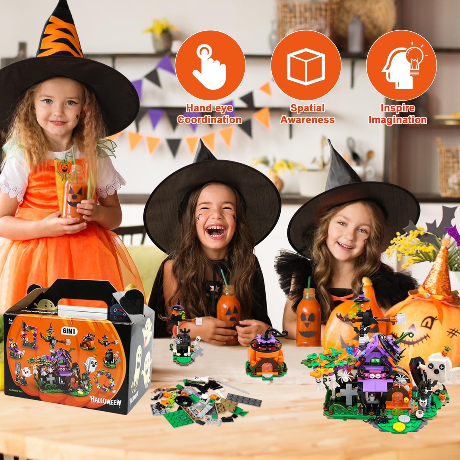 Набор MOEMOE BABY Halloween Building Block Model 6-in-1 Halloween Pumpkin House Ghost House 603 Pieces, фото №2