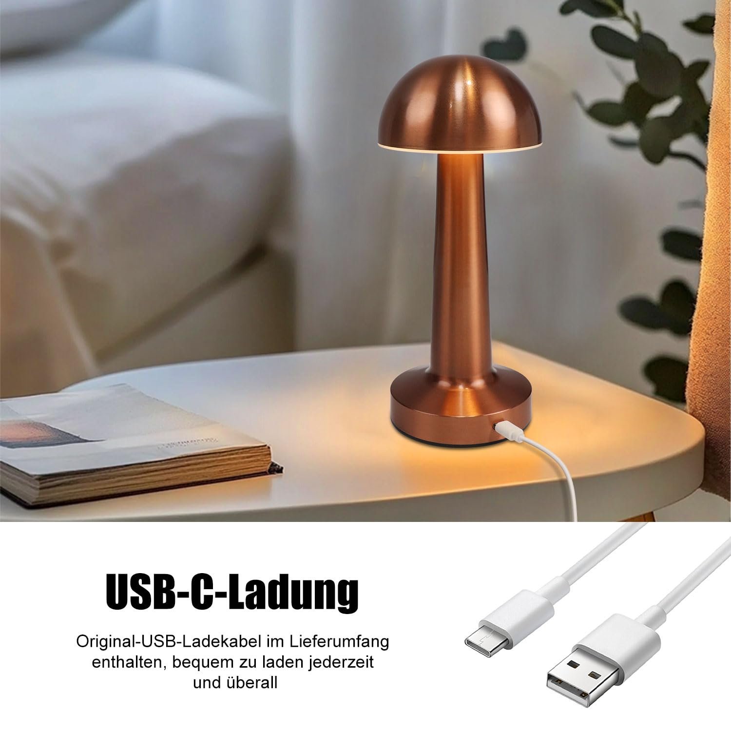 Настільна лампа EXTRASTAR Mushroom LED Сенсорна Акумуляторна Металік + Червоний, фото №7