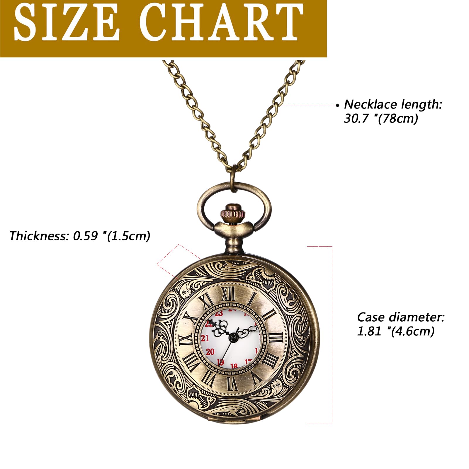 Карманные часы JewelryWe Analogue Quartz Retro Королевский флеш / Компас / Цветы / Колокол / Мотоцикл Цепной часы Бронзовые для мужчин, фото №3
