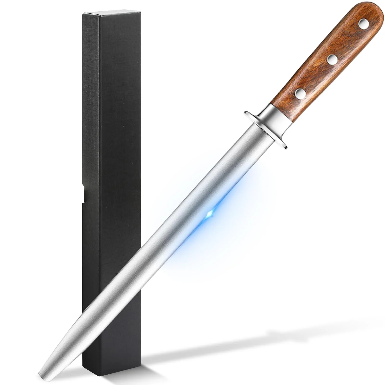 Мусат для ножів 13,7 дюйма вуглецева сталь ручка з грушевого дерева з металевим захистом у подарунковій коробці, фото №1 Мусат для ножів 13,7 дюйма вуглецева сталь ручка з грушевого дерева з металевим захистом у подарунковій коробці, фото №1