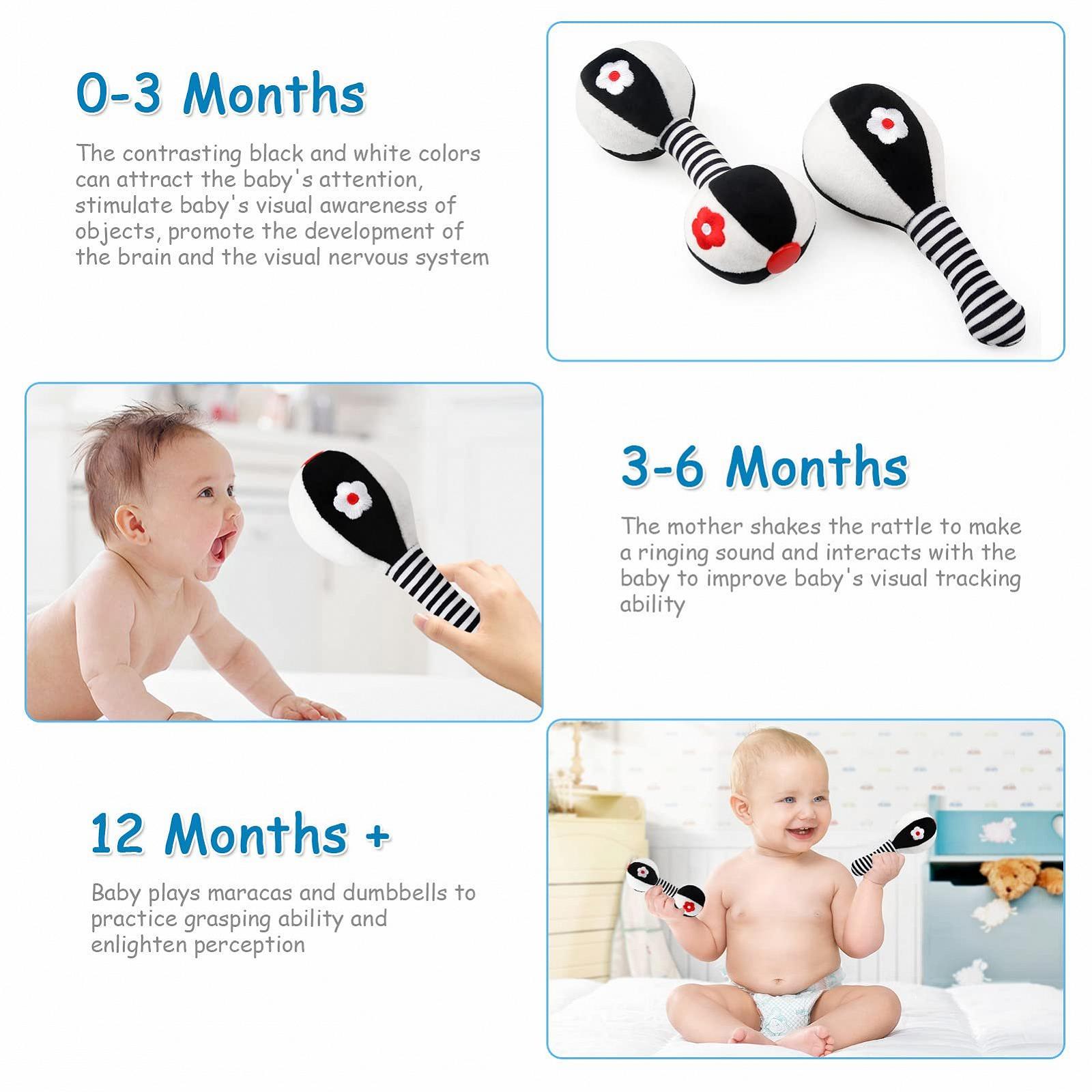 Іграшка брязкальце JoyLife Чорно-біла для іграшка для хапання, писклива, для відчуттів, вірний компаньйон для немовлят і малюків, брязкальце-гантель, фото №4