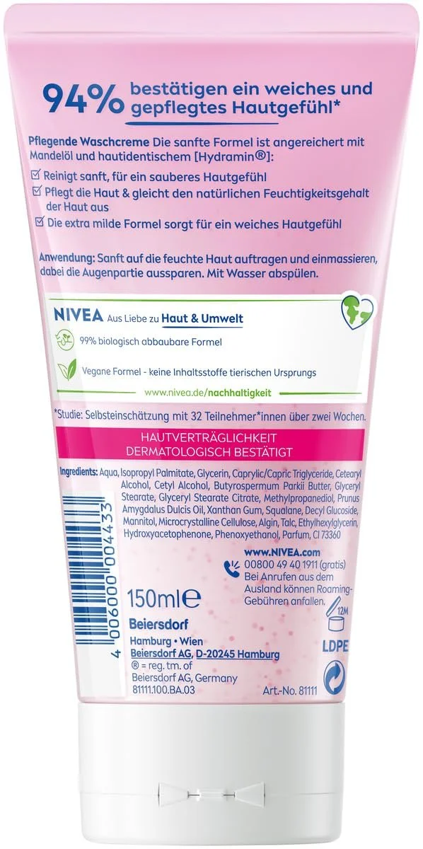 Крем для вмивання NIVEA Живильний з мигдалевою олією для сухої та чутливої шкіри, 150 мл (2 шт. в упаковці), фото №1