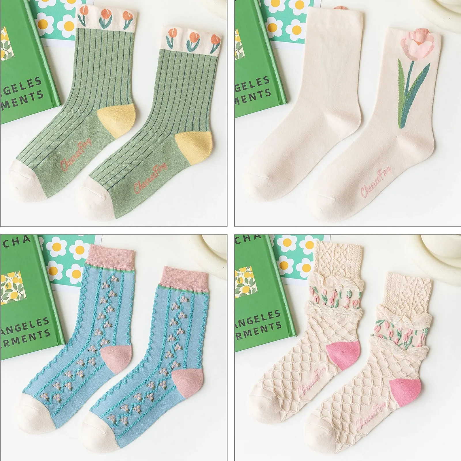 Шкарпетки з оборками (4 пари) з вишивкою тюльпанів, фото №5 Шкарпетки з оборками (4 пари) з вишивкою тюльпанів, фото №5