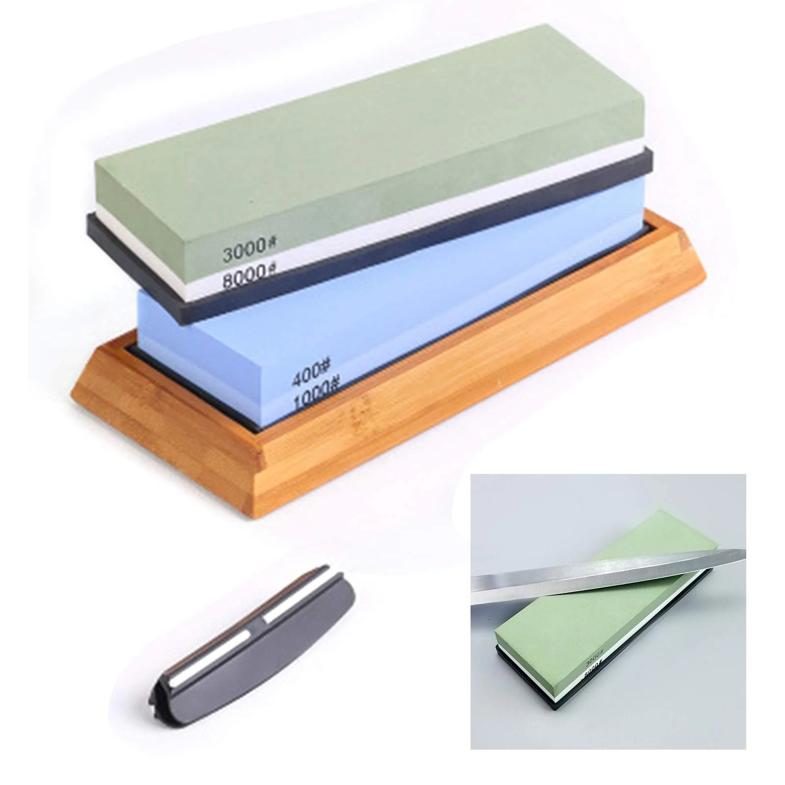 Набір точильних каменів 400-8000 з білого корунду з бамбуковою основою та направляючою кута заточування, фото №7