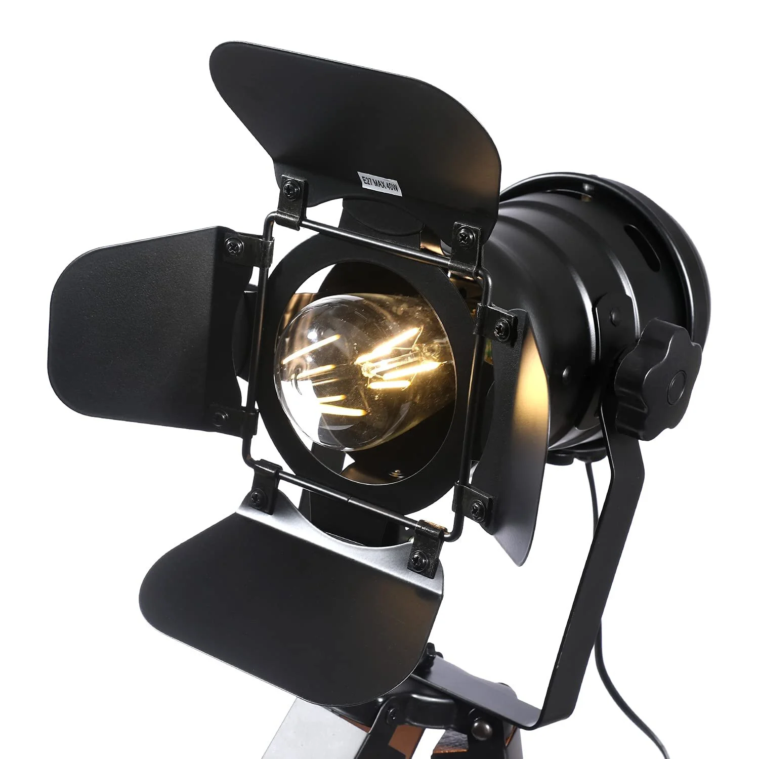 Настільна лампа LED індустріальна дерев'яна тринога цоколь E27 регульована висота, фото №7