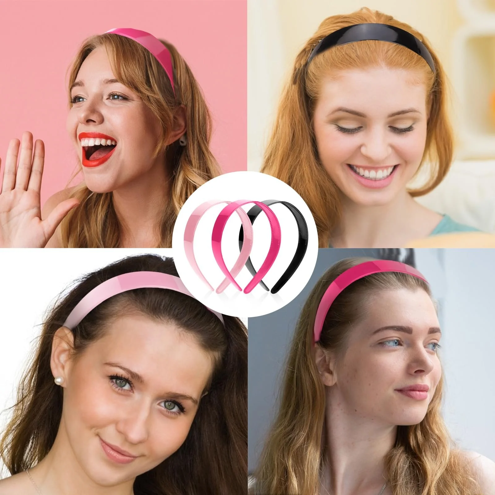 Обруч для волосся Пластиковий з зубцями 2,5 см Рожевий, Червоний, Чорний, Набір 3 шт, фото №4