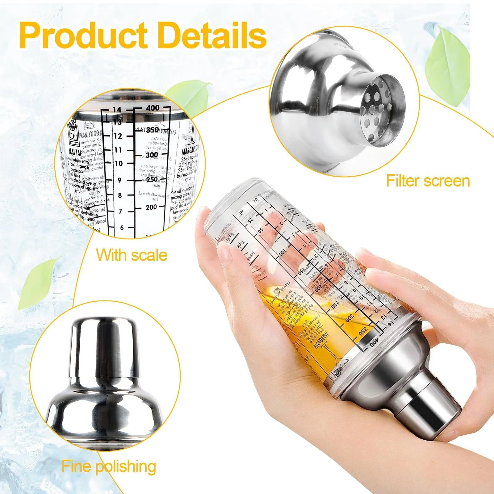 Набор для коктейлей Шейкер для коктейлей 400 мл Мерный стакан 15/30 мл, фото №4 Набор для коктейлей Шейкер для коктейлей 400 мл Мерный стакан 15/30 мл, фото №4