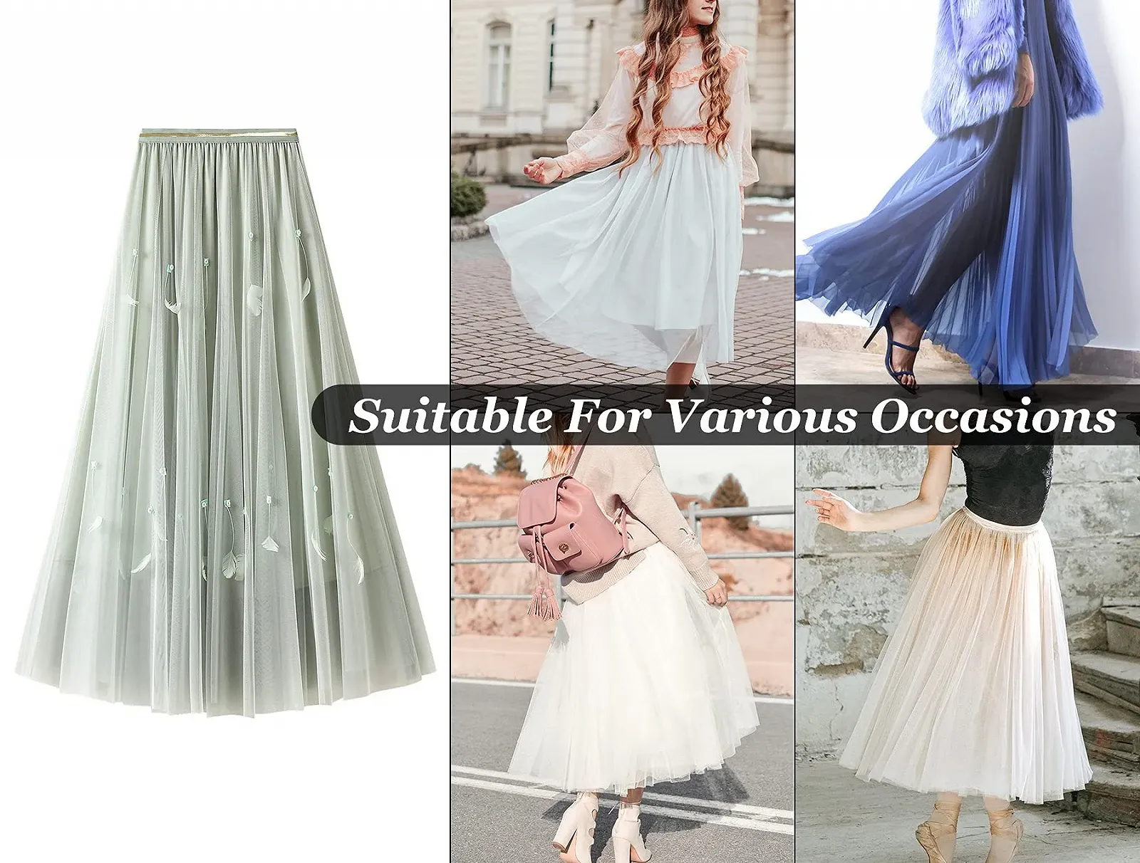 Спідниця з тюлю FEOYA довга жіноча елегантна з високою талією ретро, фото №3